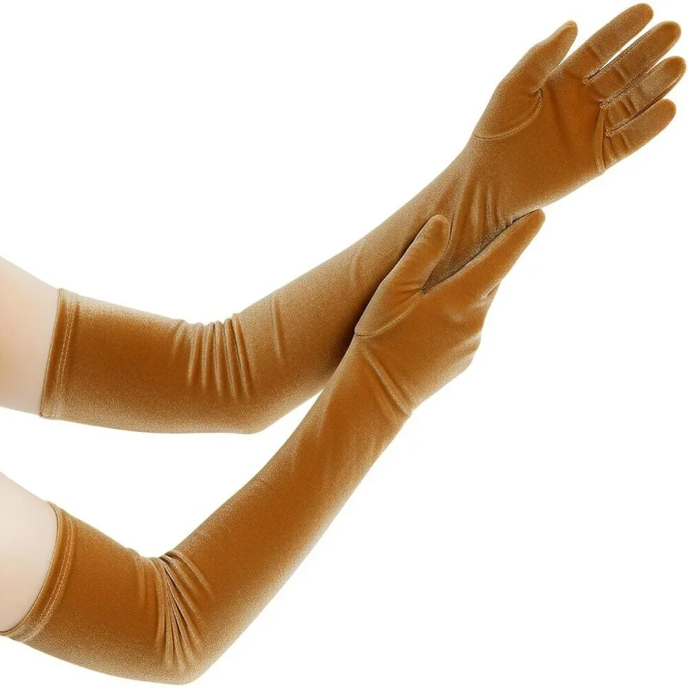 Women's Mustard Velvet Long Gloves Elbow Length Costume Flapper Evening Banquet